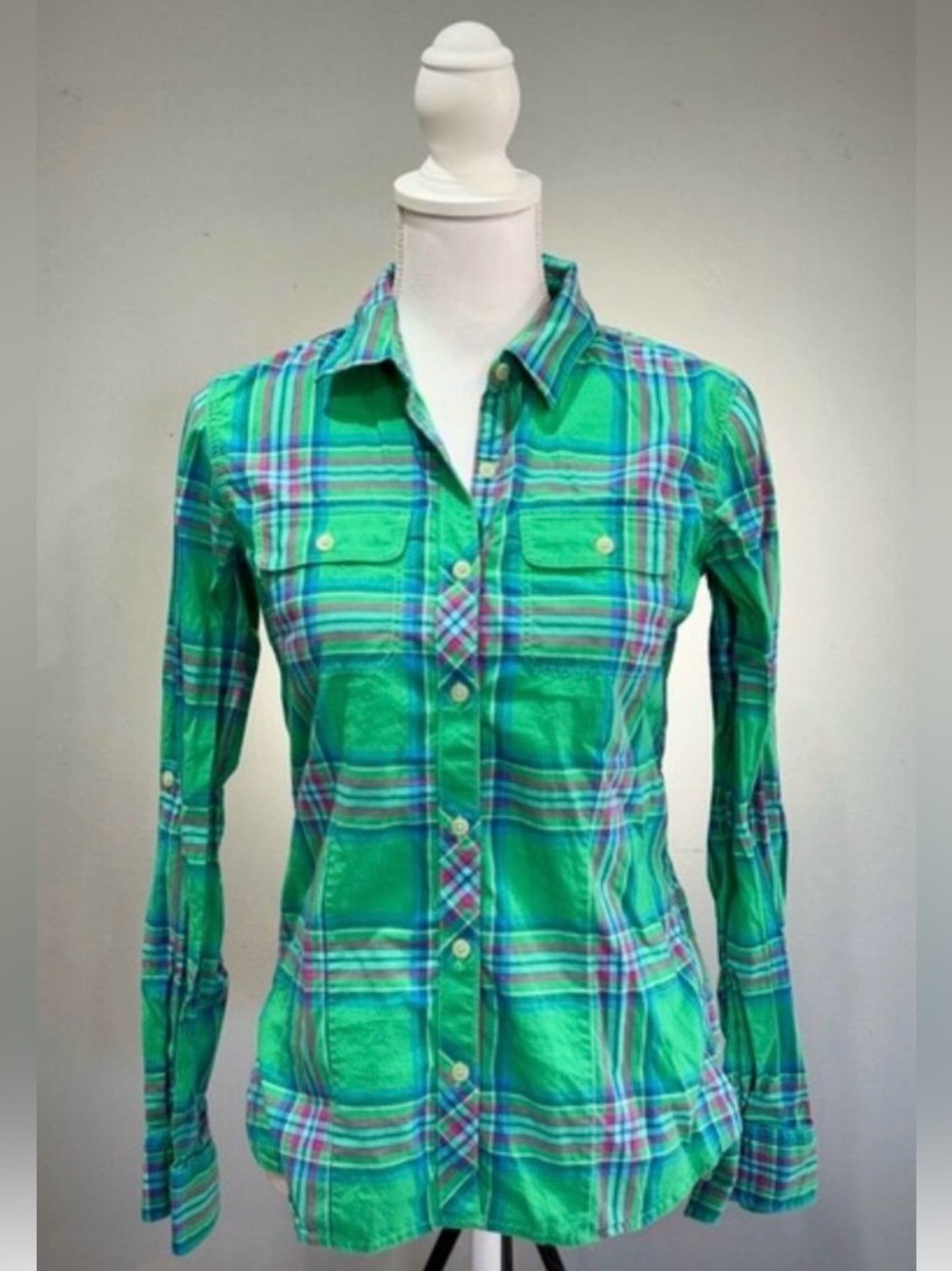 The North Face Womens Green Plaid Button-Down Shirt